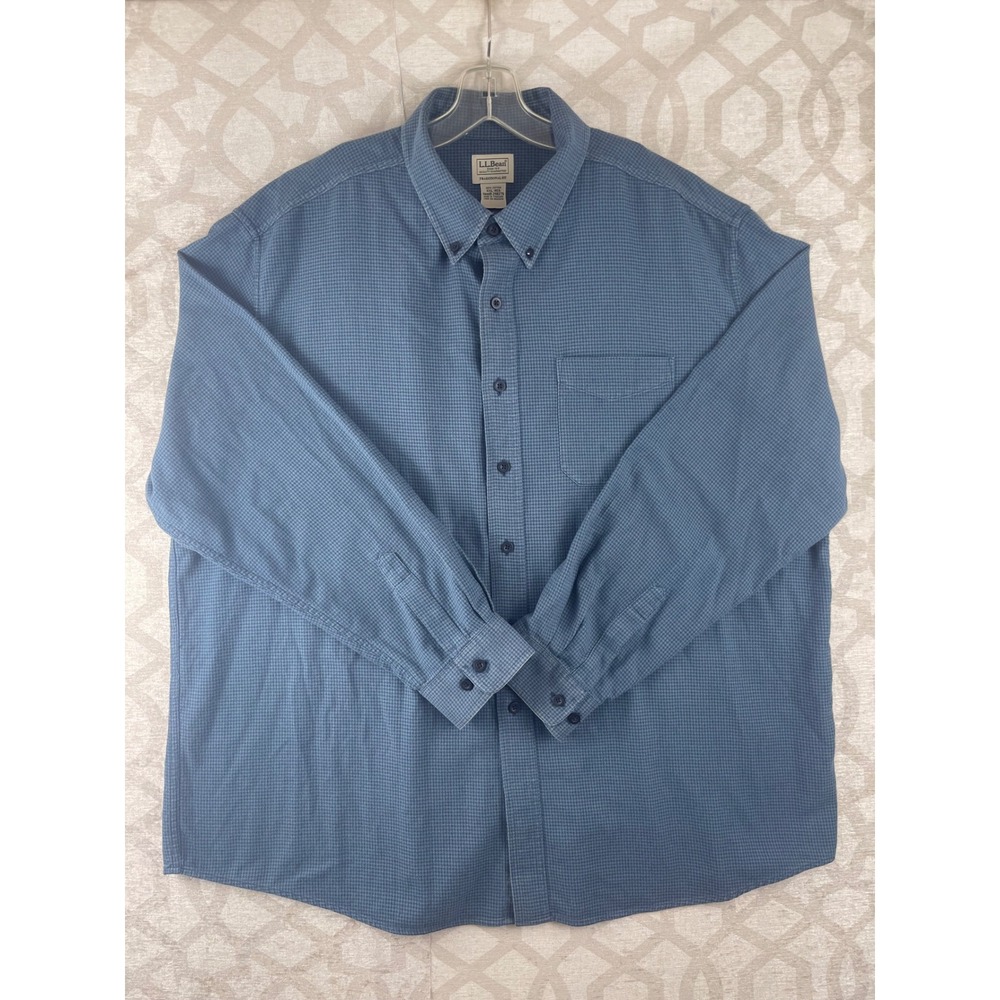 LL Bean Mens XXL Blue Micro Houndstooth Cotton Button Down Shirt Traditional Fit